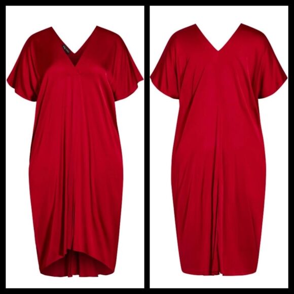City Chic Sleek In Style Short Sleeve Red Midi Dress Size 22 NWT - Picture 2 of 4